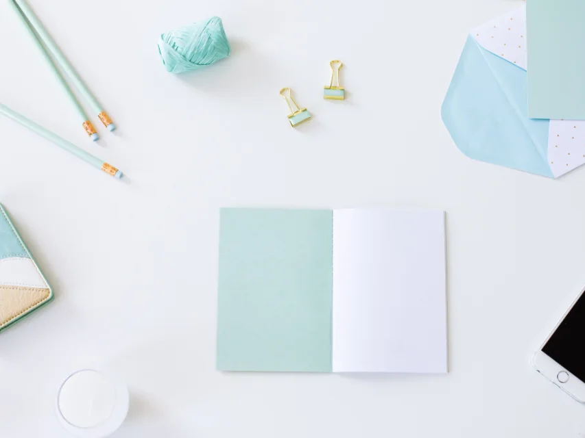 Brand identity stationery mockup with notebook and envelopes