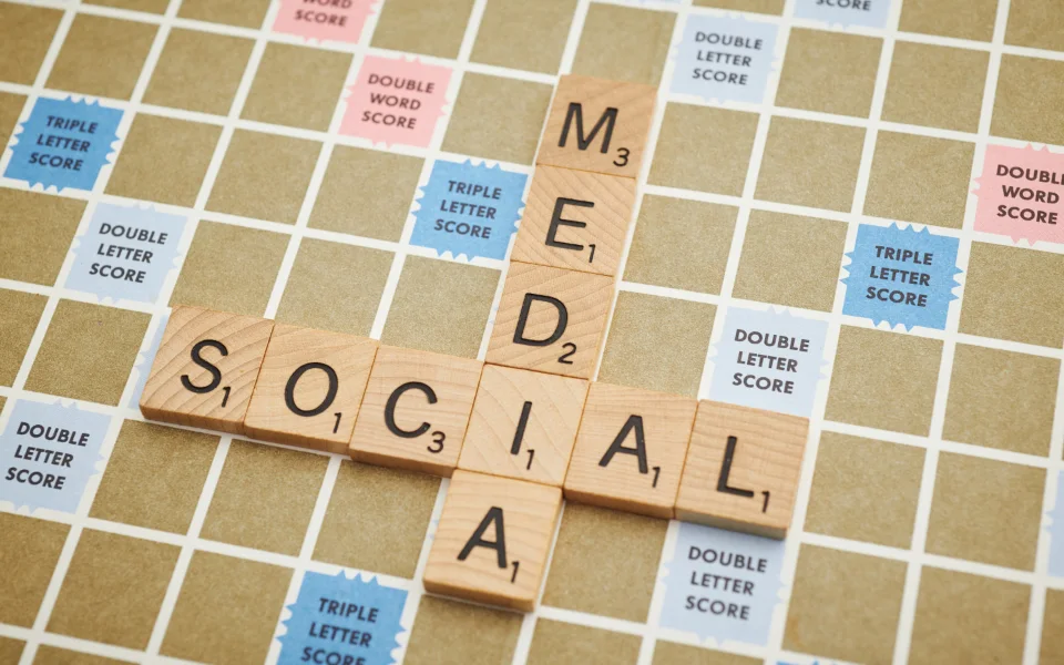 Scrabble tiles spelling social media